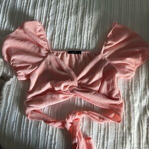 Pink tie back cropped blouse